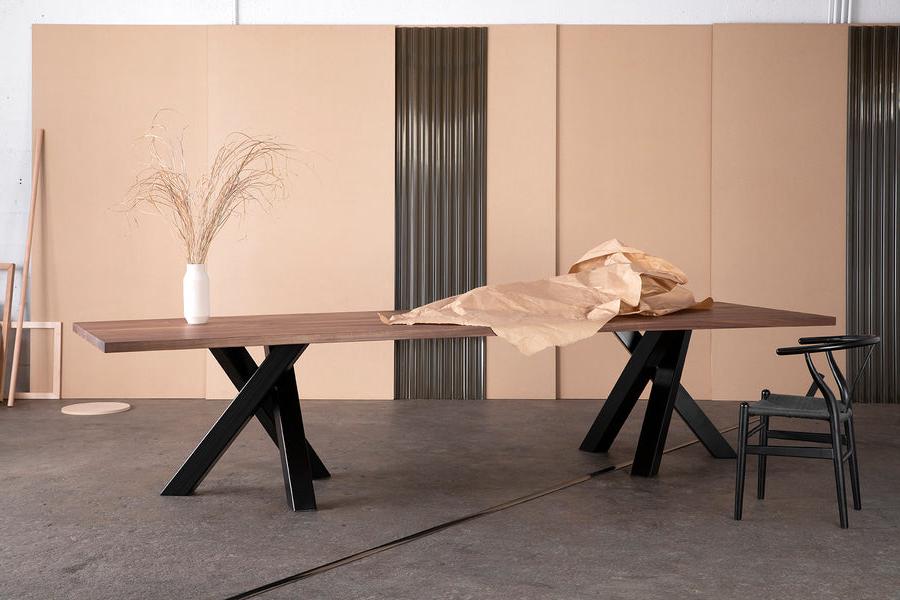 wood dining table with steel legs